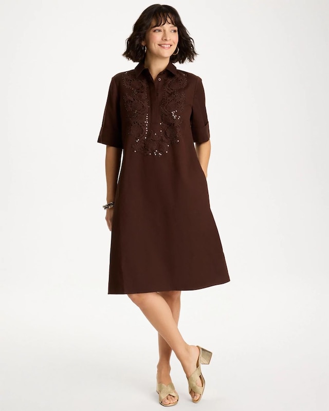 Embellished Linen Popover Dress - image 1
